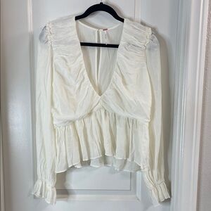 Free People Cream Blouse with Ruffle Details